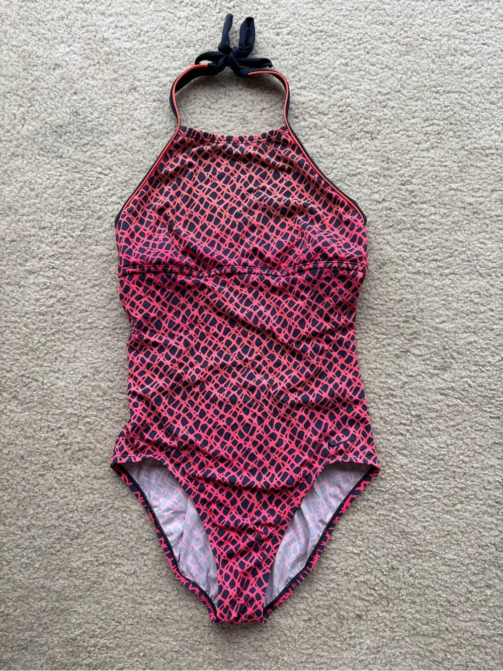 Nike Women's One-Piece Halter Swimsuit Pink & Navy Print Size Medium